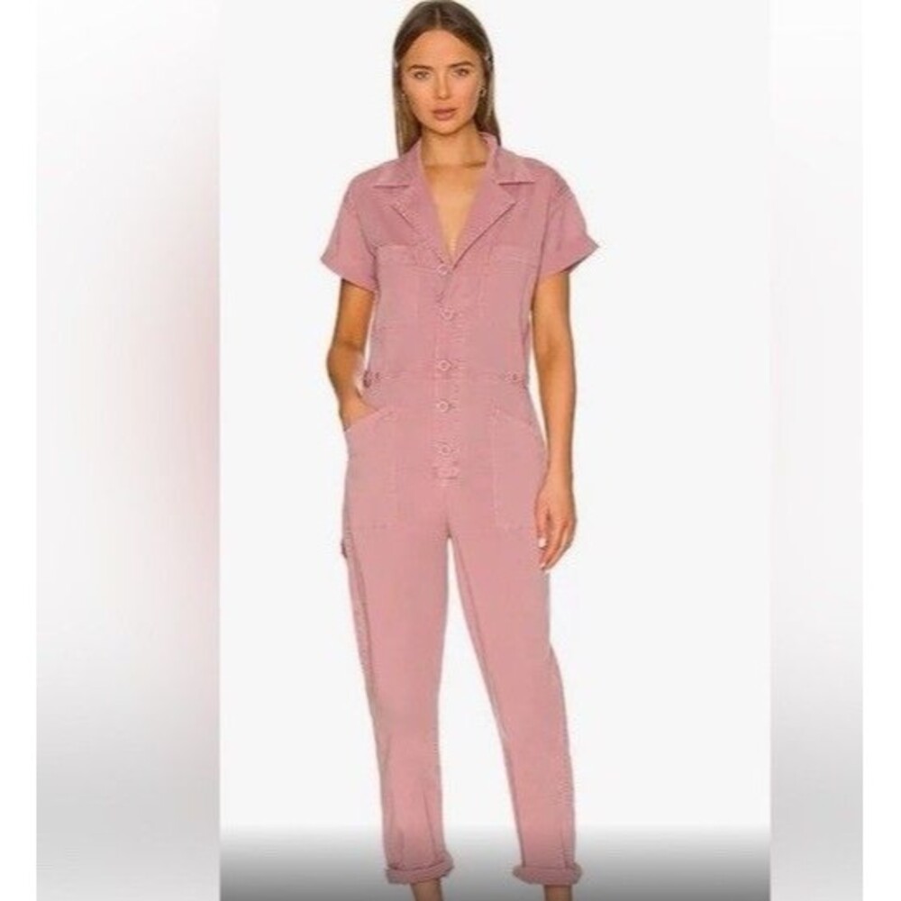 PISTOLA Grover Short Sleeve Field Jumpsuit L Ash Rose Pink Utility Coverall